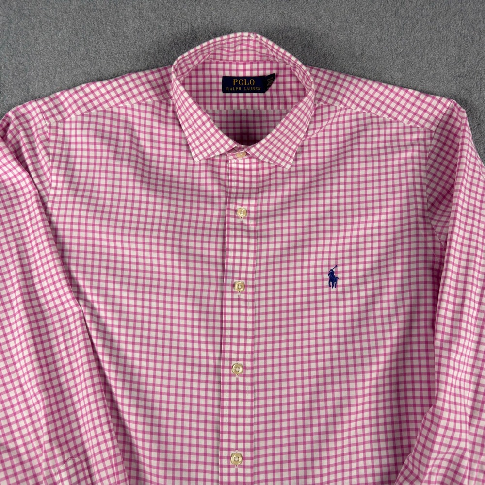 Polo Ralph Lauren Button Down Shirt Mens L Pink Blue Check Pony Logo